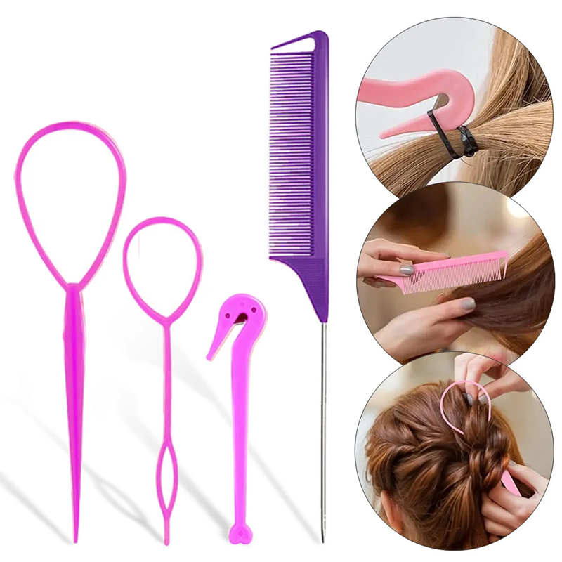 Women Accessories Combo - 4pcs/set French Braiding Tool Loop Hair