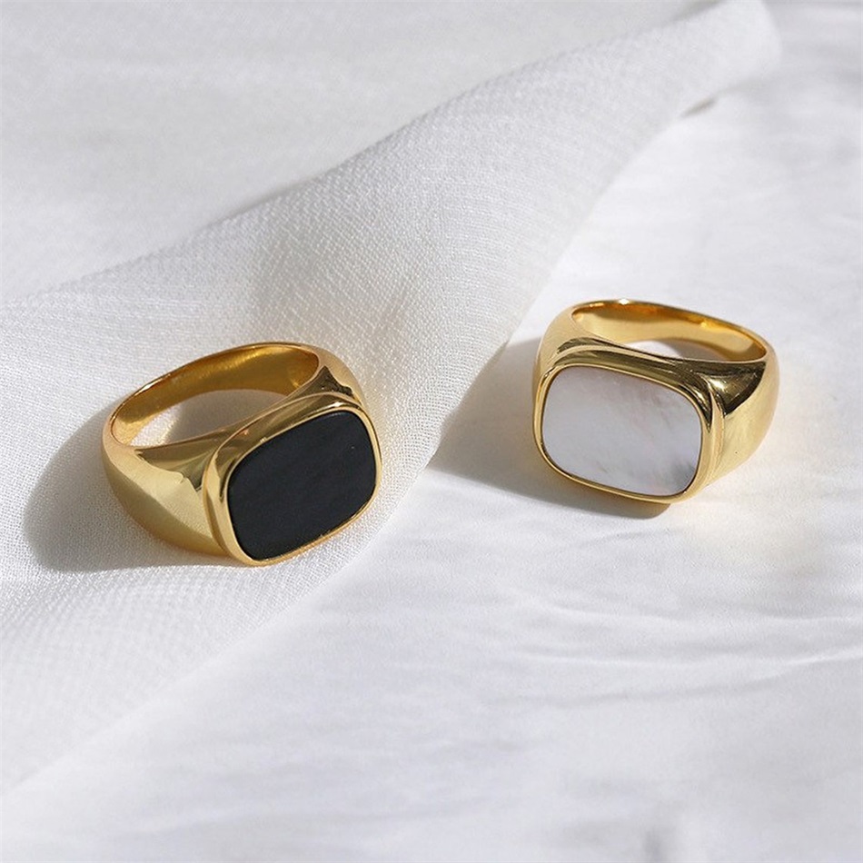 Women Accessories Outlet - Vintage Chunky Square Shell Rings for
