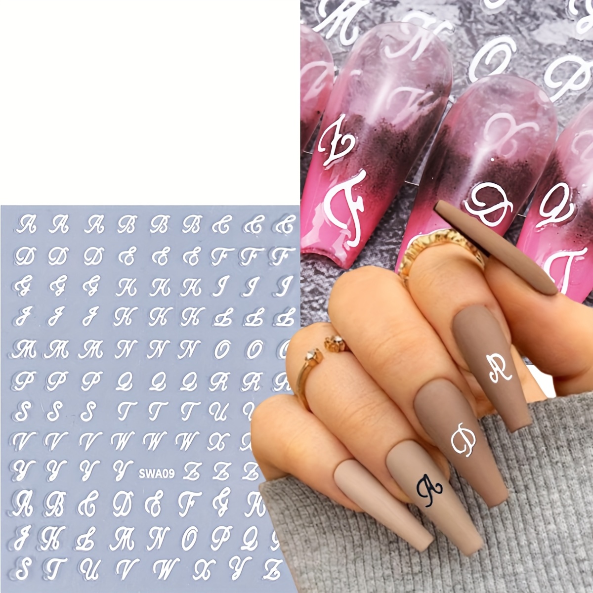 Women Accessories Name In English - Multi-Color Retro Script English Letter Nail