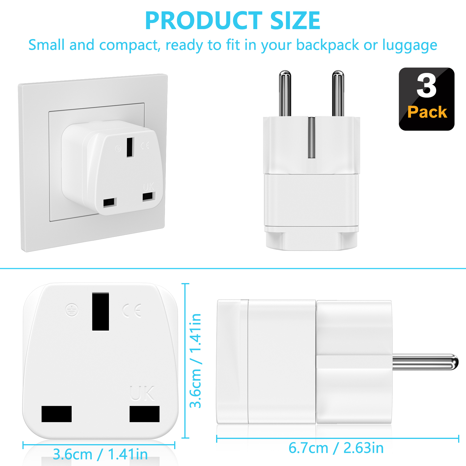 3PCS UK to EU Plug Adapter Eur - Women Accessories In Uk ulasan dan harga