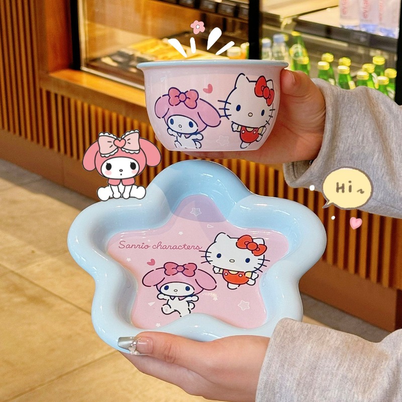 Cartoon Cat Print Ceramic Dinn - Women Accessories Combo Gift ulasan dan harga