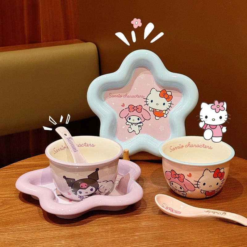 Cartoon Cat Print Ceramic Dinn - Women Accessories Combo Gift ulasan dan harga